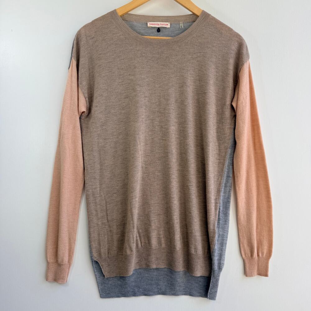 Rebecca Taylor Colorblock Sweater Size Small Wool Blend Crewneck Pullover Knit